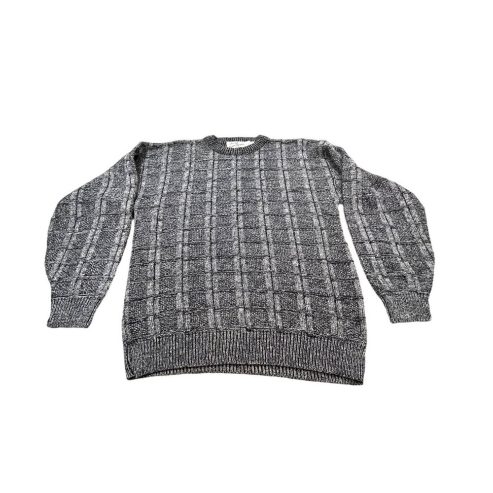 Vintage Sears Roebuck Men Large Gray Textured Knit Sweater USA Made Crewneck Y2K